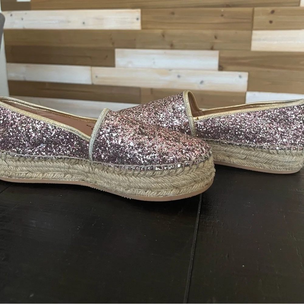 Kate Spade Linds Too Rose Gold Glitter Espadrille Pink SZ 8